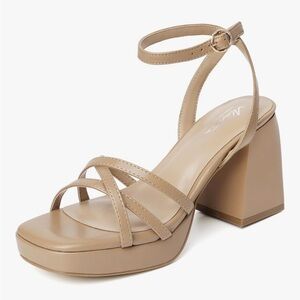Mostrin Platform Heels Nude Strappy Sandals 8.5